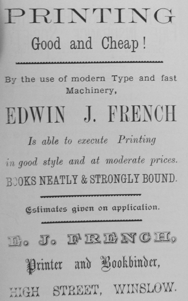 Advert for E.J. French's printing